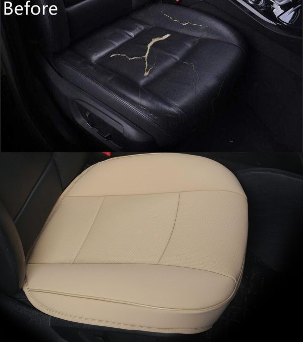 PU Leather Car Seat Cover for Sedan/SUV, Single Seat Without Backrest, 1PC (3D-Beige)