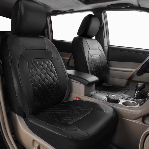 61Twn8FGGqL._AC_SL1200_ Universal Deluxe Pu Luxury Vinyl Faux Leather Car Seat Covers Full Set, Airbag Compatible, Breathable, Fit for Cars, Trucks, SUV (All Black)