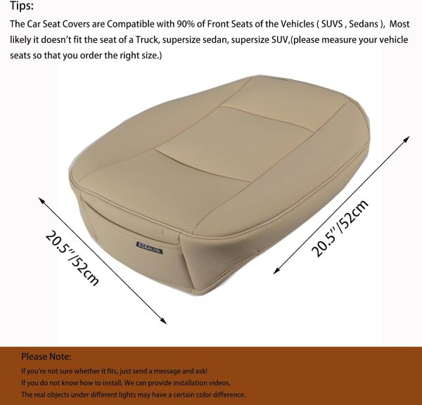 PU Leather Car Seat Cover for Sedan/SUV, Single Seat Without Backrest, 1PC (3D-Beige)