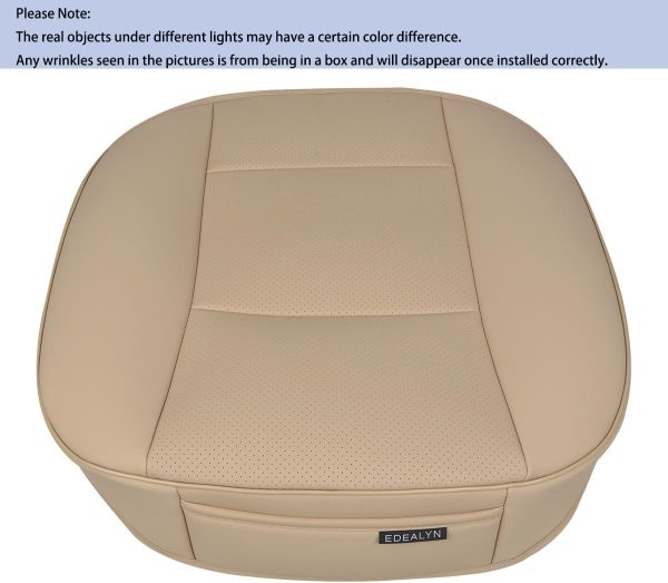 PU Leather Car Seat Cover for Sedan/SUV, Single Seat Without Backrest, 1PC (3D-Beige)