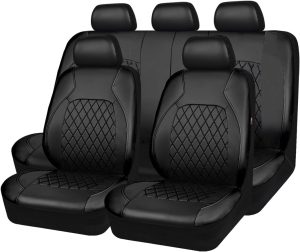 61o1Jw5j7L._AC_SL1200_ Universal Deluxe Pu Luxury Vinyl Faux Leather Car Seat Covers Full Set, Airbag Compatible, Breathable, Fit for Cars, Trucks, SUV (All Black)