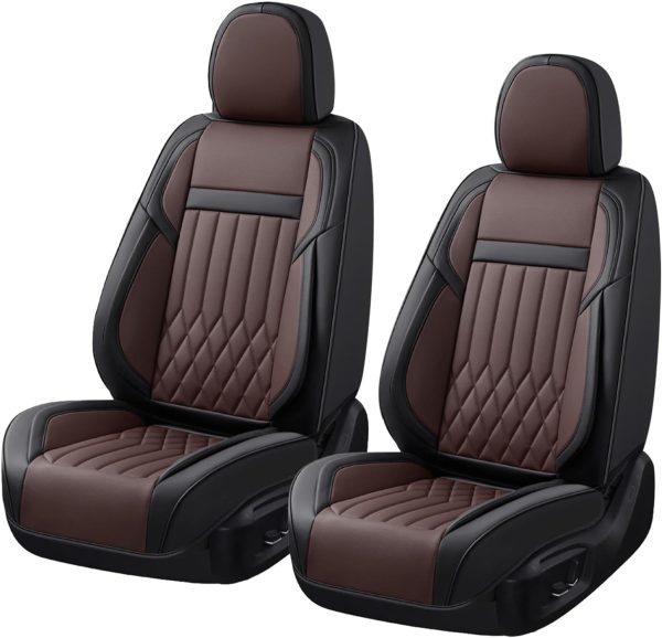 61tcjnzXNqL._AC_SL1500_ 2-Seat Waterproof Breathable Nappa Leather Car Seat Cover Set (Front), Airbag Compatible, Car Seat Protector - Black Coffee