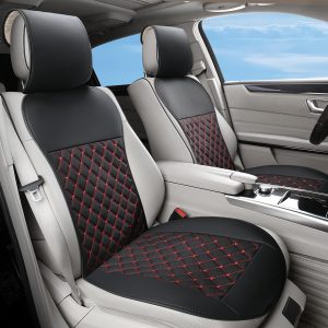 7136YNJr9L._AC_SL1500_ 2-Pack Waterproof Leather Car Seat Covers, Non-Slip, Airbag Compatible, Universal Fit for Cars, SUVs, Vans, Trucks (Black-Red)