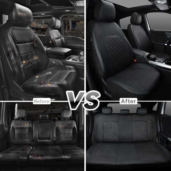 71CbMuTnLbL._AC_SL1500_ Universal Deluxe Pu Luxury Vinyl Faux Leather Car Seat Covers Full Set, Airbag Compatible, Breathable, Fit for Cars, Trucks, SUV (All Black)