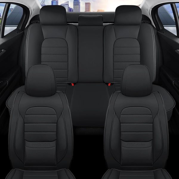 71J1sh4DRL._AC_SL1500_ Universal Leather Car Seat Cover Full Set (5Pcs) – Waterproof, Breathable, Black