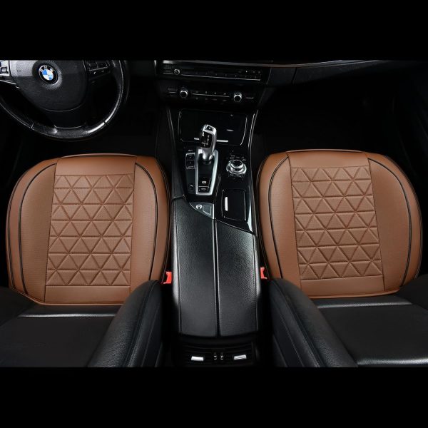 Luxury Leather Front seat Cover, Non Slip All Inclusive with Storage Bag, Suitable for 95% Sedan, SUV, Truck, 1 Piece Coffee