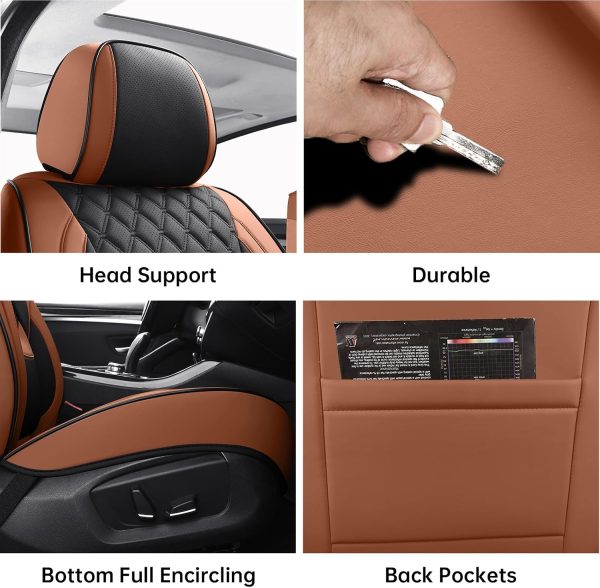 Brown Faux Leather Car Seat Cover Full Set – Universal Waterproof Non-Slip