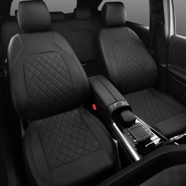 71QfZ7makmL._AC_SL1500_ Universal Deluxe Pu Luxury Vinyl Faux Leather Car Seat Covers Full Set, Airbag Compatible, Breathable, Fit for Cars, Trucks, SUV (All Black)