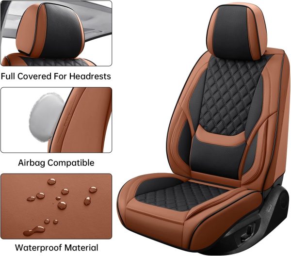 Brown Faux Leather Car Seat Cover Full Set – Universal Waterproof Non-Slip