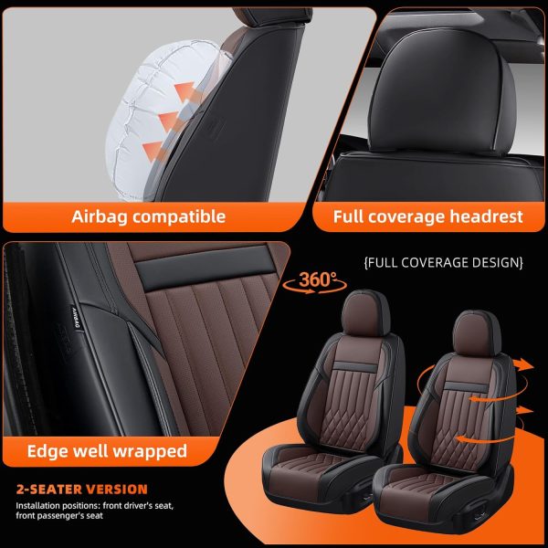 71WDVmM5noL._AC_SL1500_ 2-Seat Waterproof Breathable Nappa Leather Car Seat Cover Set (Front), Airbag Compatible, Car Seat Protector - Black Coffee