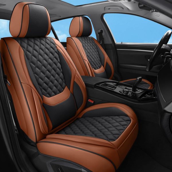 Brown Faux Leather Car Seat Cover Full Set – Universal Waterproof Non-Slip