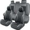 Full Set Faux Leather Car Seat Covers, Non-Slip, Gray-Black, 5 Seater