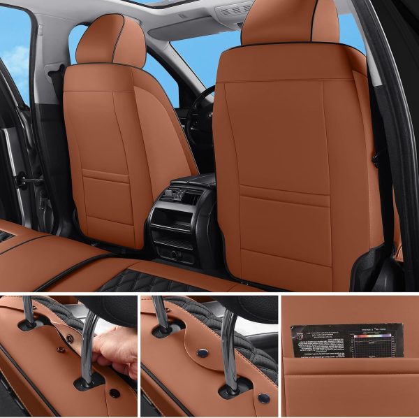 Brown Faux Leather Car Seat Cover Full Set – Universal Waterproof Non-Slip