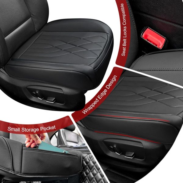 71qIfZtyL._AC_SL1500_ 2 Pack Leather Front Car Seat Covers, Anti-Slip Full Wrap with Storage Pocket, Waterproof Bottom (Black)