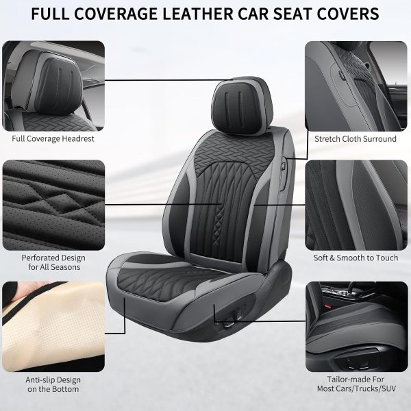Full Set Faux Leather Car Seat Covers, Non-Slip, Gray-Black, 5 Seater