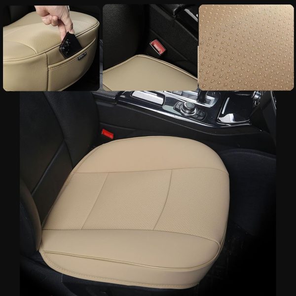 PU Leather Car Seat Cover for Sedan/SUV, Single Seat Without Backrest, 1PC (3D-Beige)