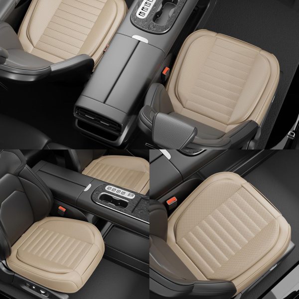 2 Pack Beige Car Bottom Seat Covers - Luxury Leather, Breathable, Waterproof, Anti-Slip (Universal Fit)