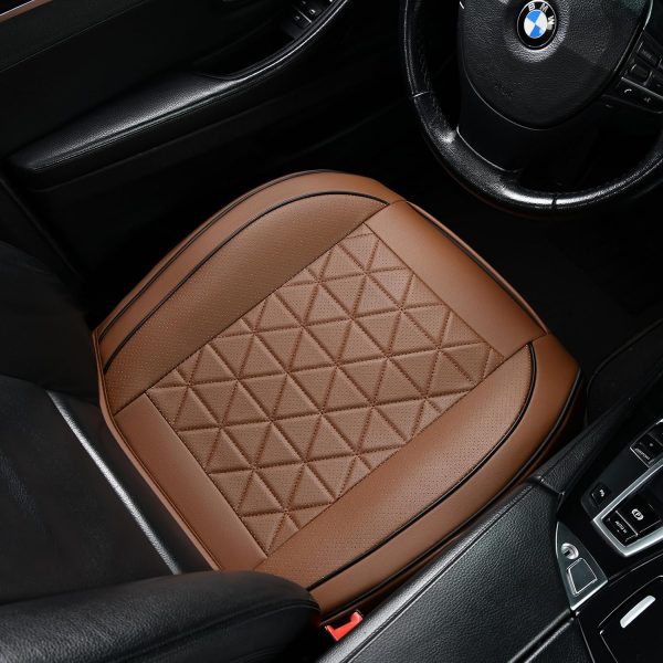 Luxury Leather Front seat Cover, Non Slip All Inclusive with Storage Bag, Suitable for 95% Sedan, SUV, Truck, 1 Piece Coffee