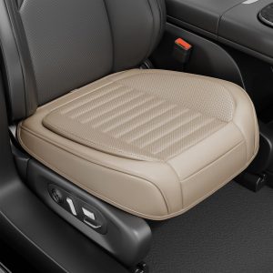 2 Pack Beige Car Bottom Seat Covers - Luxury Leather, Breathable, Waterproof, Anti-Slip (Universal Fit)
