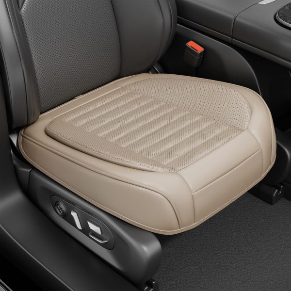 2 Pack Beige Car Bottom Seat Covers - Luxury Leather, Breathable, Waterproof, Anti-Slip (Universal Fit)