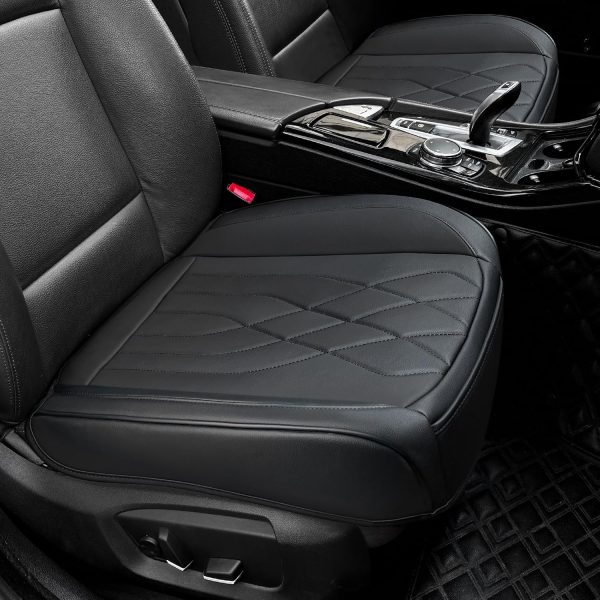 81wQ8qTfoEL._AC_SL1500_ 2 Pack Leather Front Car Seat Covers, Anti-Slip Full Wrap with Storage Pocket, Waterproof Bottom (Black)